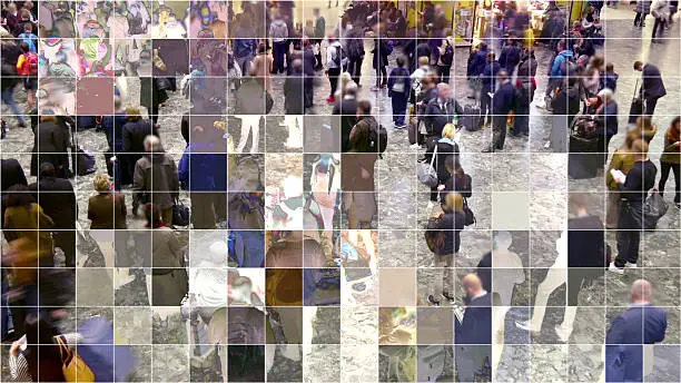 Photo of Mosaic pixelated waiting people.