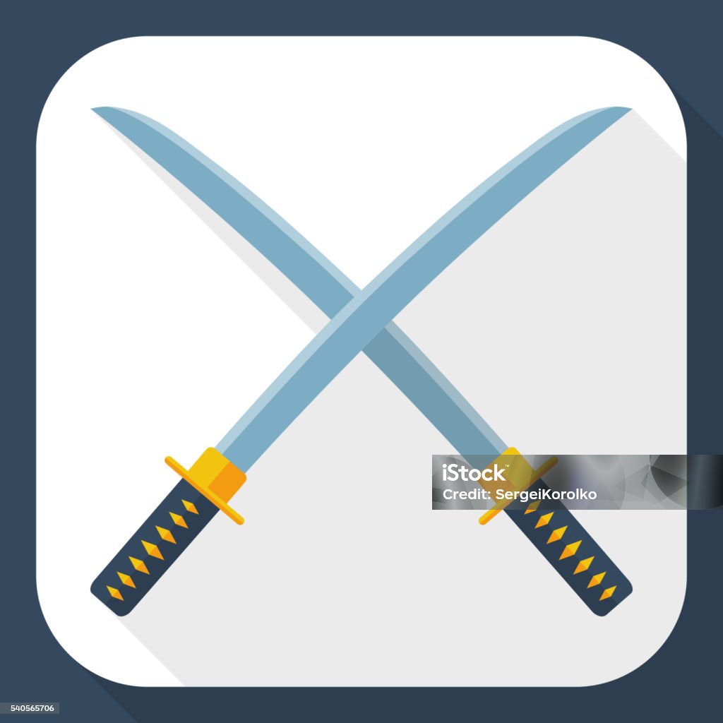 Japanese swords icon with long shadow Asia stock vector