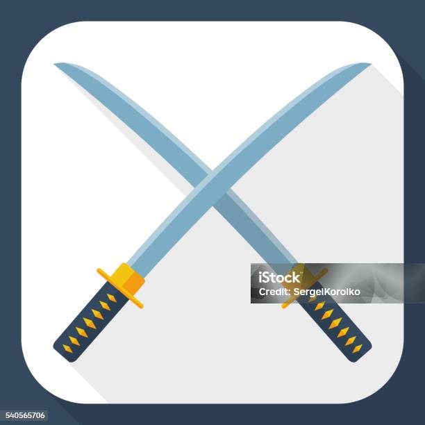 Japanese Swords Icon With Long Shadow Stock Illustration - Download Image Now - Asia, Cultures, Illustration