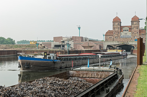 Wasserkreuz Minden - Freight Ships using Sluice from Weser to Mittellandkanal.