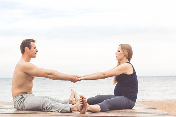 istock Couple are doing stretching at coast 540567264