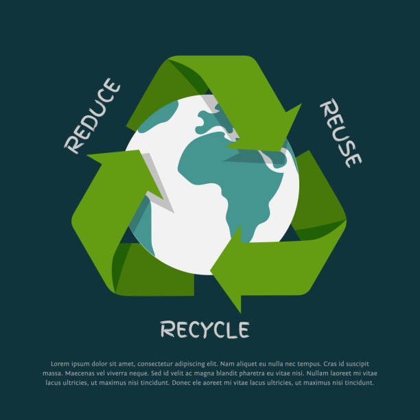 illustrations, cliparts, dessins animés et icônes de symbole des flèches de recyclage avec le globe terrestre à l’intérieur isolé sur l’obscurité - pollution planet sphere nature