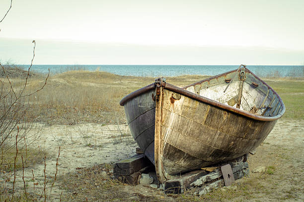 Rusted boat on the remote coast of Lake Huron.