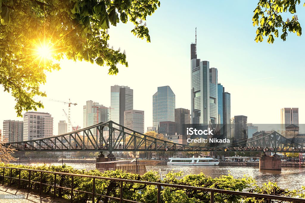 Frankfurt skyline with evening sun Skyline of Frankfurt am Main with evening sun Frankfurt - Main Stock Photo