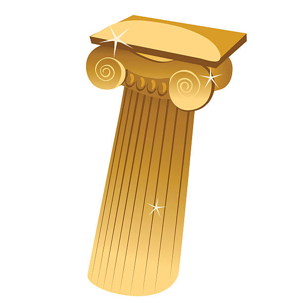 золотой греческой один столбец в мультяшный стиль - stability architecture roman decoration stock illustrations