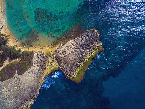 Aerial view of coast in Playa Jobos Isabela, Puerto Rico.