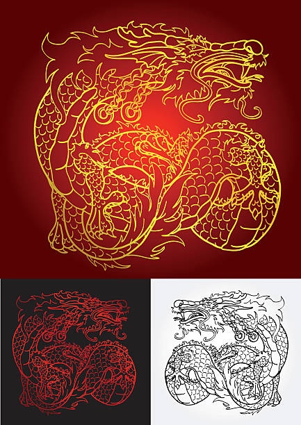 istock Artful Asian dragon gold, red and black contour 540577038