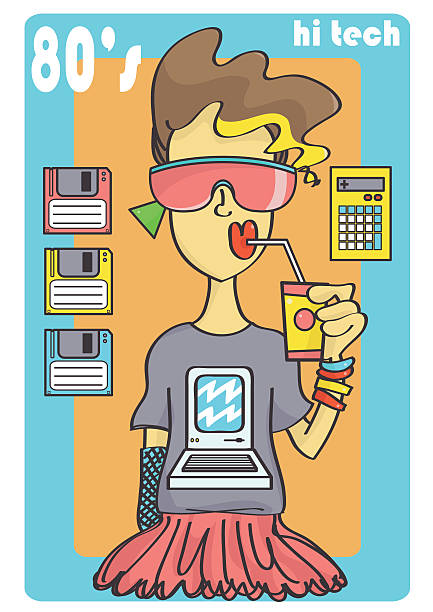 illustrazioni stock, clip art, cartoni animati e icone di tendenza di hi tech anni '80 ragazza - girl sunglasses 80s