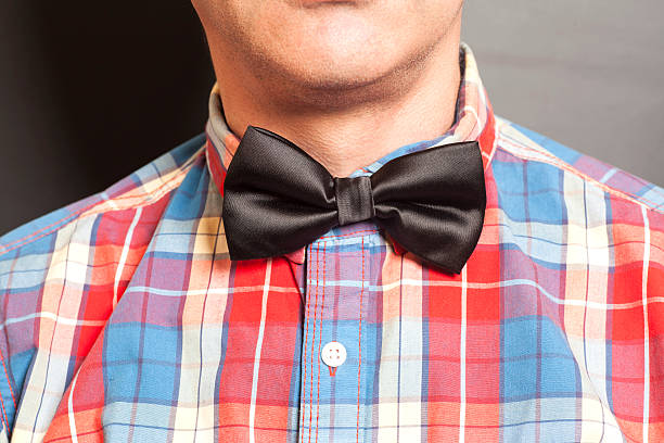 istock Man Dressed Checkered Shirt With Black Bow Tie 540578406