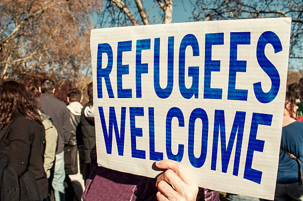 Refugees welcome stock photo