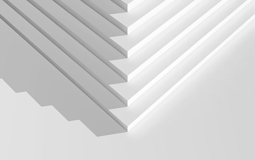 Abstract digital geometric background, corner of an empty white stairs, top view, 3d illustration
