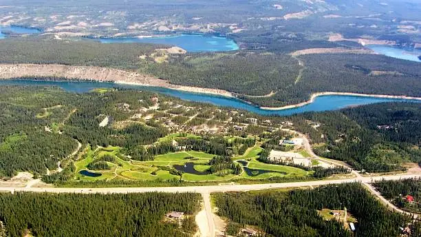 Aerial view over Whitehorse, Yukon territory Canada