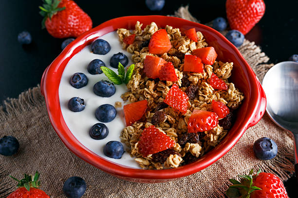 istock Homemade granola Breakfast with yogurt and fresh fruit berries. concepts 540584668