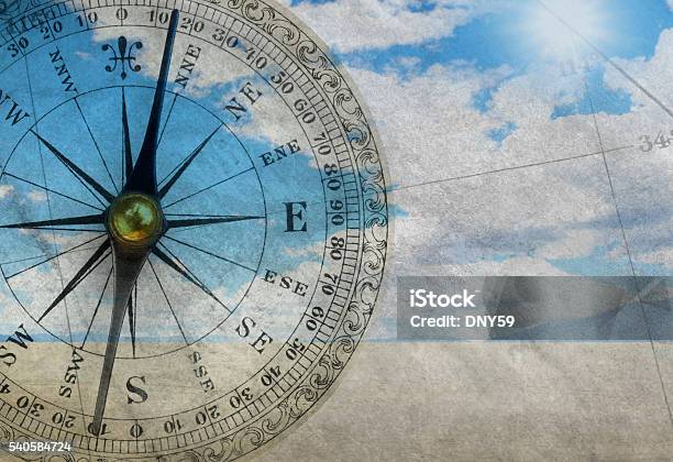 Multiple Exposure Of Compass And Scene From Remote Desert Stock Photo - Download Image Now