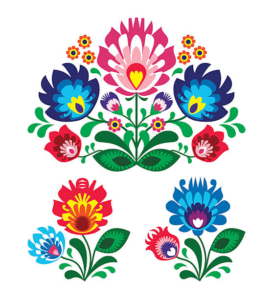 ilustrações de stock, clip art, desenhos animados e ícones de polaco arte floral folclórica bordado com roosters-padrão folclórica tradicional - folk music