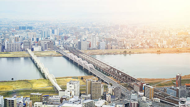 istock Panoramic city skyline bird eye aerial view with sunrise 540588846