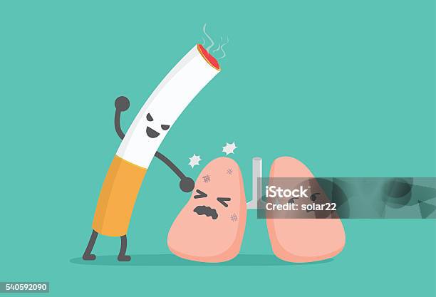 Lung Have Been Beaten From Cigarette Stock Illustration - Download Image Now - Cigarette, Smoking - Activity, Cartoon