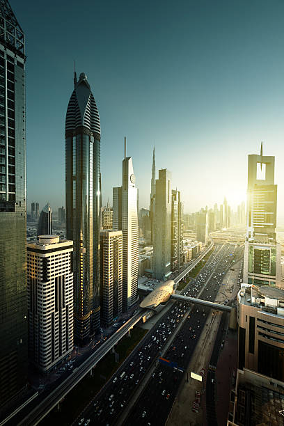 istock Dubai skyline in sunset time, United Arab Emirates 540594898