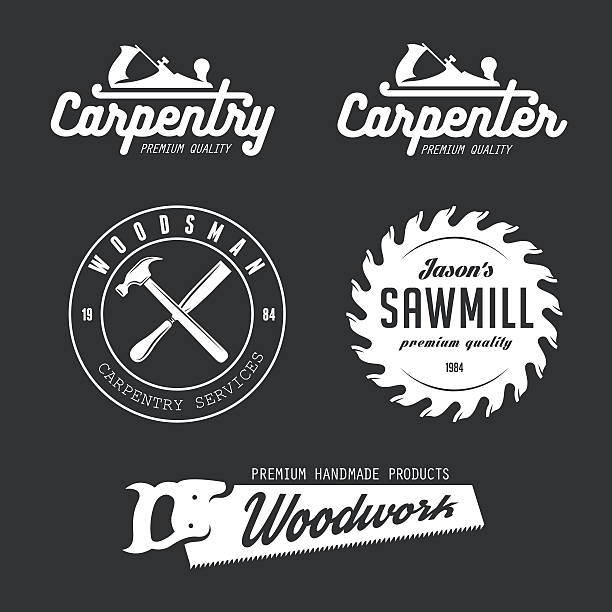 illustrations, cliparts, dessins animés et icônes de menuiserie emblèmes et insignes, éléments de conception. - dentelé