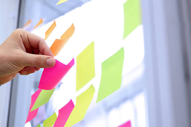 istock Business man working  with stickers in office 540598598