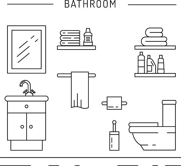 wnętrza pokoju z prysznicem - bathroom home addition bathtub blinds stock illustrations