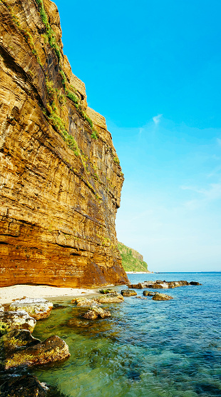 Beautiful landscape with rock and beach in Lyson island, Quang Ngai, Vietnam