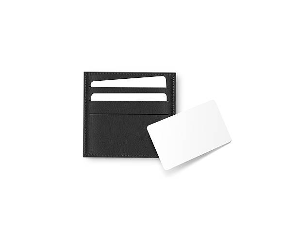 istock Black leather cards holder with blank white card mock up 540601644