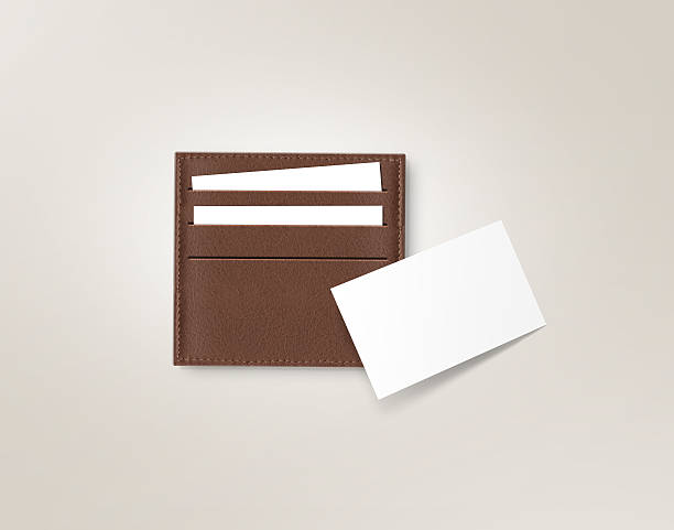 Brown leather cards holder with blank white card mock up