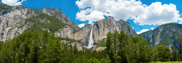 Panoramic View of Yosemite Falls in spring  