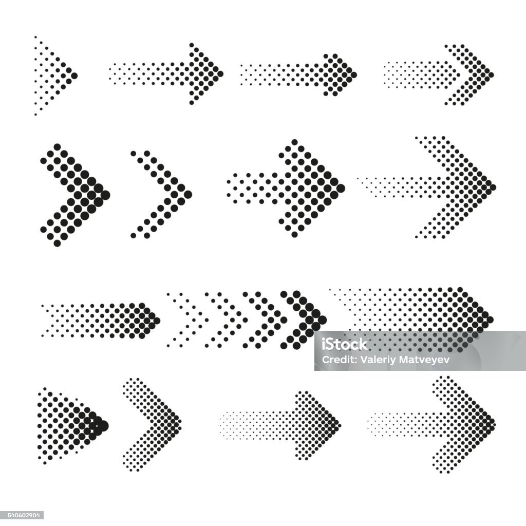 Dotted halftone arrows vector set Dotted halftone arrows vector set. Arrow dot, arrow halftone, web arrow pattern illustration Arrow Symbol stock vector