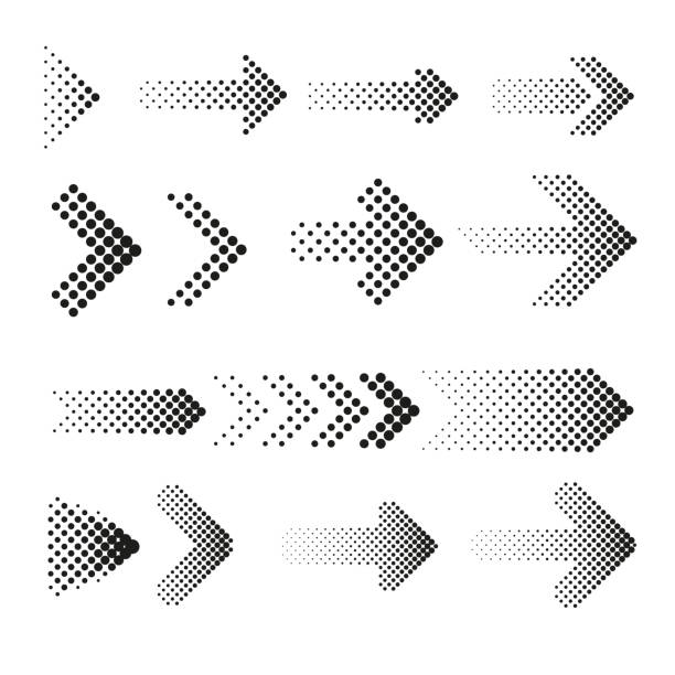 Dotted halftone arrows vector set Dotted halftone arrows vector set. Arrow dot, arrow halftone, web arrow pattern illustration portrait patterns stock illustrations