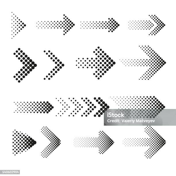 Dotted Halftone Arrows Vector Set Stock Illustration - Download Image Now - Arrow Symbol, Spotted, Half Tone