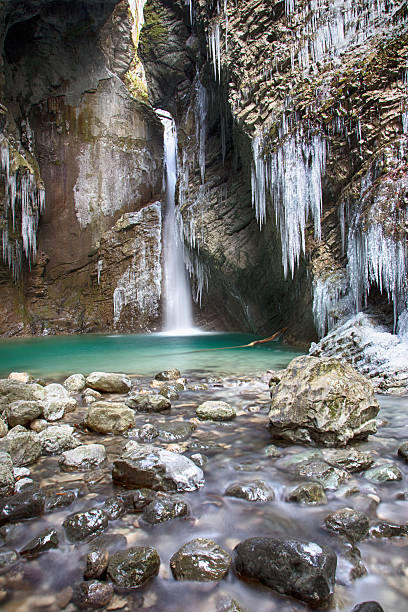 istock Icicle on beautiful frozen Waterfall in Winter 540602984