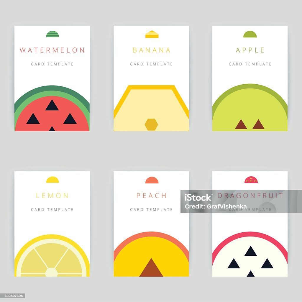 Set of colorful vector greeting card design with fruits Set of colorful vector greeting card design with fruit background, postcard template Lemon - Fruit stock vector