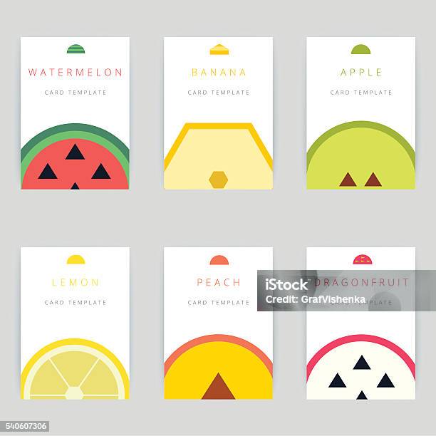 Set Of Colorful Vector Greeting Card Design With Fruits Stock Illustration - Download Image Now