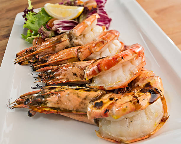 grilled shrimp stock photo