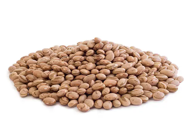 round pile of pinto beans in white background