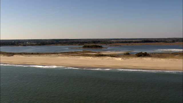 Flight Down Beach In Cape Henlopen State Park  - Aerial View - Delaware,  Sussex County,  United States