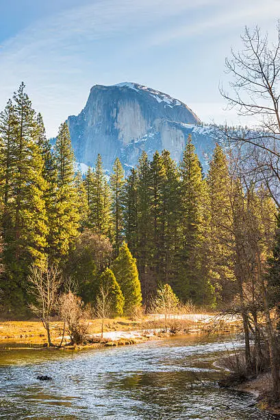 Photo of half dome with reflection on the water,Yosemite np,usa.