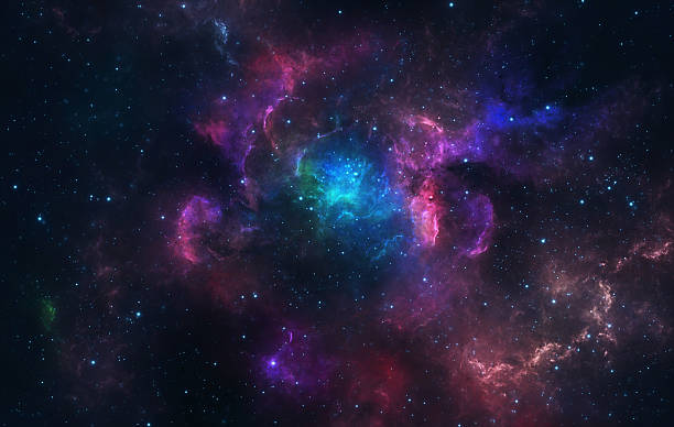 blue and pink nebula - galaxy stockfoto's en -beelden