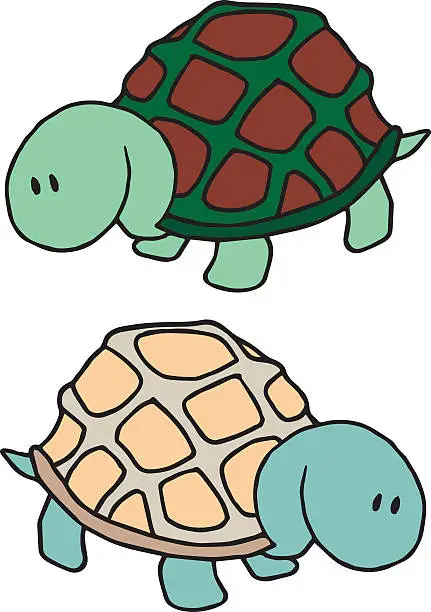 Vector illustration of Cute Cartoon Turtles Walking