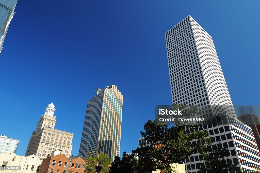 New Orleans skyscrapers, wide angle Skyscrapers of New Orleans, including One Shell Square (right), Place St. Charles (center), and Hibernia Bank Building (left). Saint Charles - Missouri Stock Photo