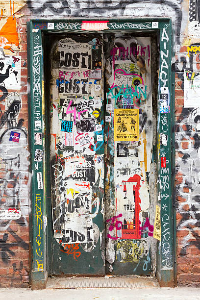 Colorful graffiti next to a door.