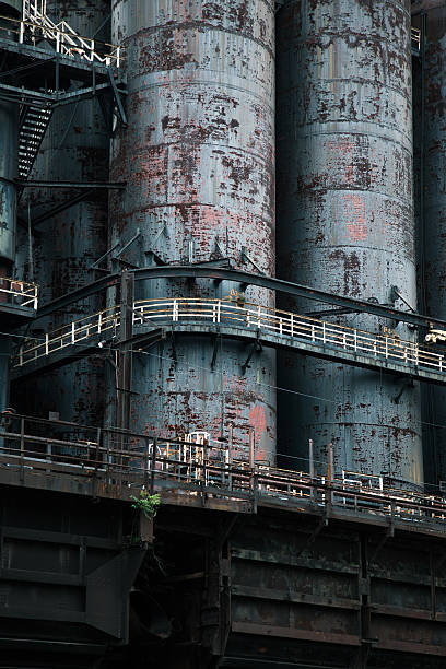 Exterior detail of old steel mill stock photo