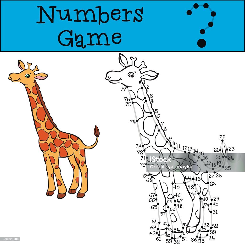 Numbers game with contour. Little cute giraffe. Educational games for kids: Numbers game with contour. Little cute giraffe with long neck smiles. Africa stock vector