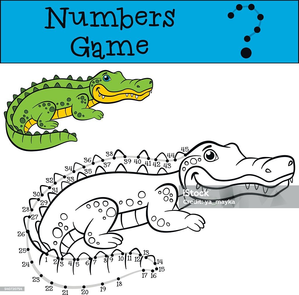 Educational games for kids: Numbers game with contour. Little cu Educational games for kids: Numbers game with contour. Little cute alligator smiles. Adversity stock vector
