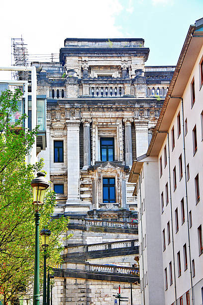 Palace of Justice view from Rue Haute, Brussels (Bruxelles), Belgium stock photo