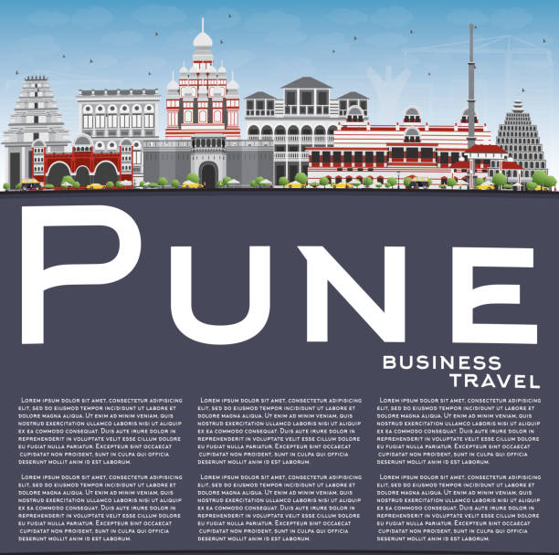 Pune Skyline with Color Buildings, Blue Sky and Copy Space. Pune Skyline with Color Buildings, Blue Sky and Copy Space. Vector Illustration. Business Travel and Tourism Concept with Historic Buildings. Image for Presentation Banner Placard and Web Site. pune-landmark stock illustrations