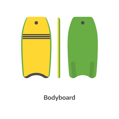 Bodyboard vector icon isolated on white background. Swimming body board illustration. Beginner surfboard. Surfing desk image.