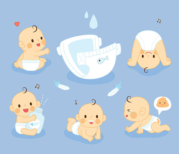 набор baby подгузник - подгузник stock illustrations